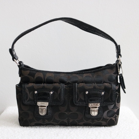 Coach Handbags - Coach Poppy Sateen Demi Shoulder Bag Signature Jacquard Black Silver